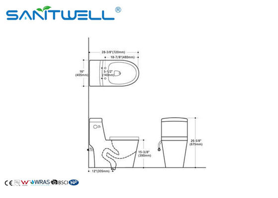 Brazil ceramic one piece vacuum toilet for bathroom toilet 720*405*675 mm Size