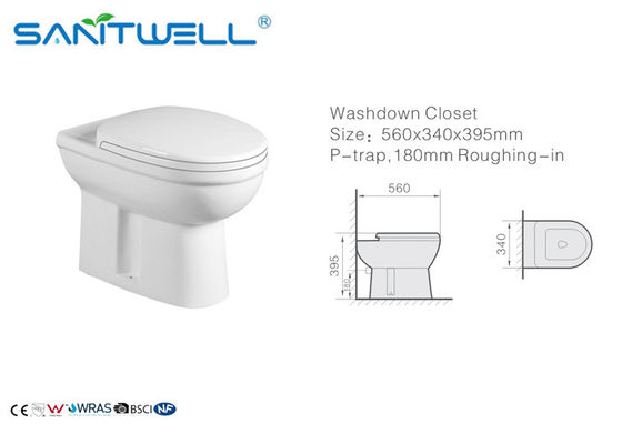 Bathroom European Washdown Toilet , Floor Mounted Two-piece Ceramic Toilet