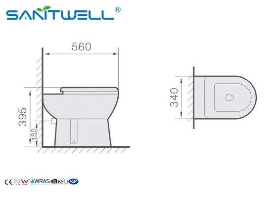 Bathroom European Washdown Toilet , Floor Mounted Two-piece Ceramic Toilet