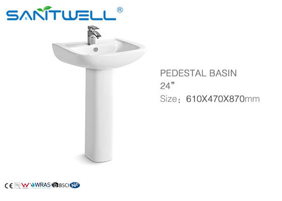 Uniform Glazed Bathroom Pedestal Basins , Ceramic classic pedestal basin