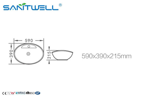 Bathroom Oval Ceramic Basin Ceramic Hand Wash Basin Self Cleaning Glaze 590 * 390 * 215mm