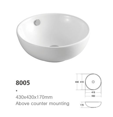 High Grade Round Bowl Shape Porcelain Bathroom Sink Solid Surface Counter Top Ceramic Wash Basin