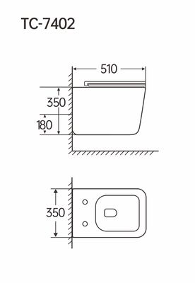 New Turbo Flush Washdown P Trap Wall Hung Toilet