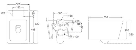 CE Standard Washdown New Trend Turbo Flush P Trap Wall Mounted Toilet