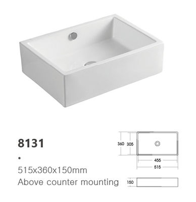 Modern Rectangle Shape Ceramic Counter Top Wash Basin for Bathroom