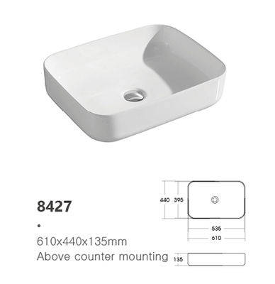 High Quality Rectangle Shape Ceramic Table Top Washbasin Bathroom Sink