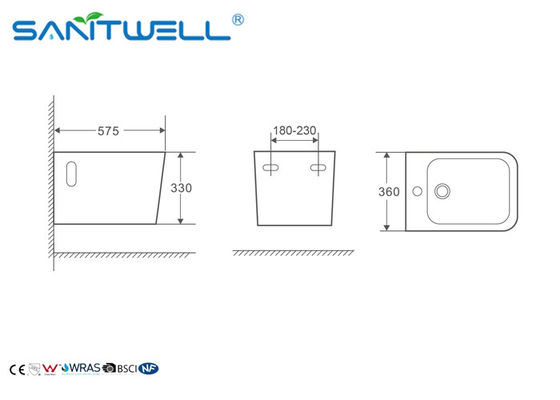Women Self Cleaning Bathroom Wall Mounted Bidet Ceramic Material 575 * 360 * 330mm