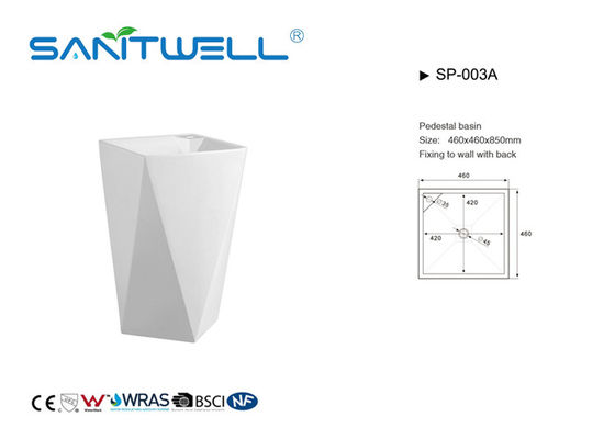 Luxury Beautiful Appearance Stand Alone Wash Basin / White Pedestal Sink Self Cleaning