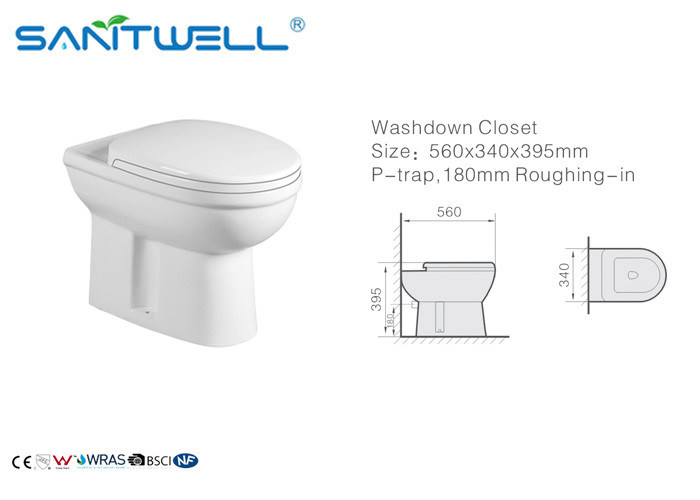 Bathroom European Washdown Toilet , Floor Mounted Two-piece Ceramic Toilet