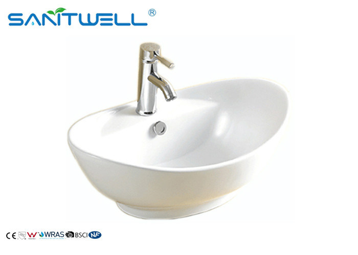 Bathroom Oval Ceramic Basin Ceramic Hand Wash Basin Self Cleaning Glaze 590 * 390 * 215mm