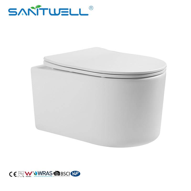 Chaozhou Popular 180mm P Trap 490mm Rimless One Piece Wall Mounted Toilet